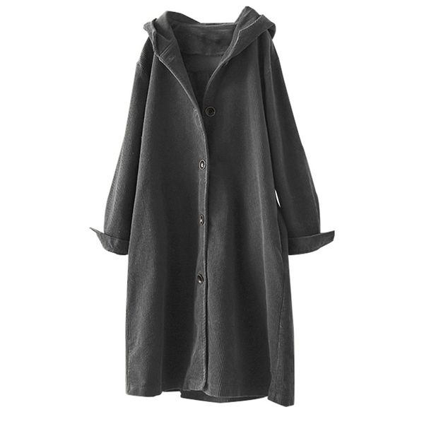 

winter warm woman vintage pockets corduroy solid button sleeve loose casual plus size medium length overycoat, Tan;black