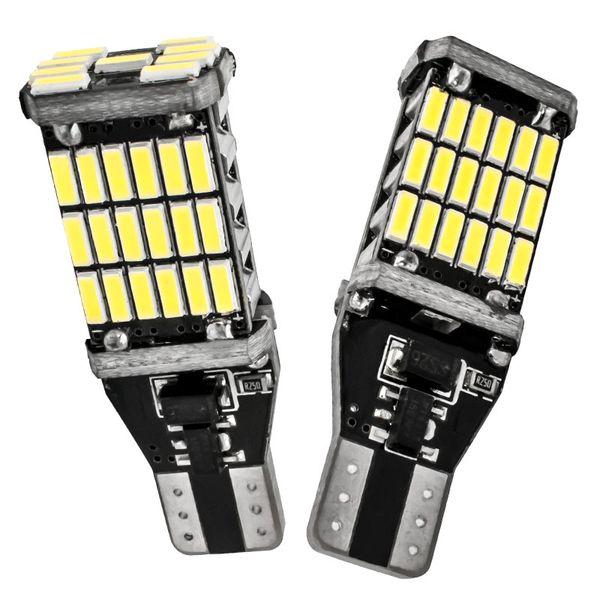 

2pcs t15 w16w 45 smd 4014 led canbus no error car tail bulb brake light auto backup reverse lamp xenon white dc12v