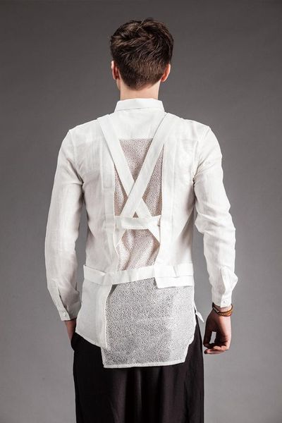 

2018 men's independent men's clothing summer gauze long-sleeve shirt male -xl the singer's clothing wear, White;black