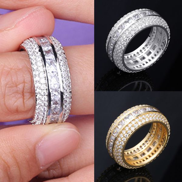 

new fashion 18k gold & white gold blingbling cz cubic zirconia full set finger band ring luxury hip hop diamond jewelry ring for men & women, Silver
