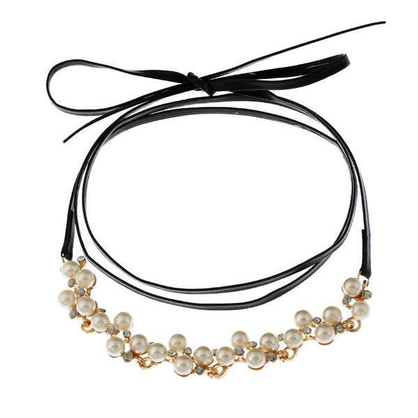 

rhinestone simulated pearl statement choker necklace for women charm leather metal rope chain necklace fashion jewelry gift, Golden;silver