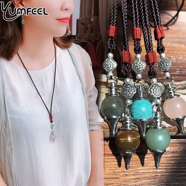 

yumfeel brand new vintage necklace vintage silver natural stone pendants necklaces jewelry women