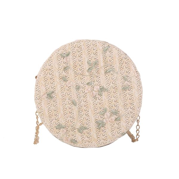 

bohemia beach rattan bag women floral print chain woven messenger shoulder bag small round straw