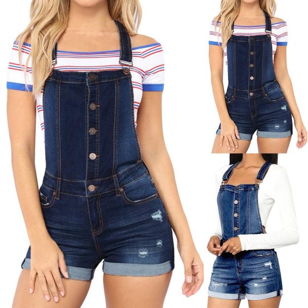 

women fashion casual button camisole solid high waist summer short jumpsuit denim overalls office ladies combinaison#30, Black;white