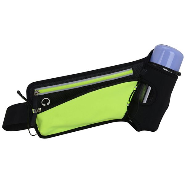

gym sports headphone hole zipper waist bag lightweight reflective belt buckle bottle holder adjustable strap running pouch