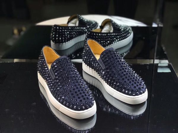 

navy blue suede fashion shoes red bottom men's spiked pik boat shoe loafers roller-boat trainers,luxurious italy brand red sole sneaker, Black