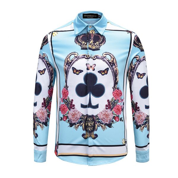 

2018 fall winter streetwear men's shirts chic print men long sleeve shirt fashion men's casual shirts d282, White;black