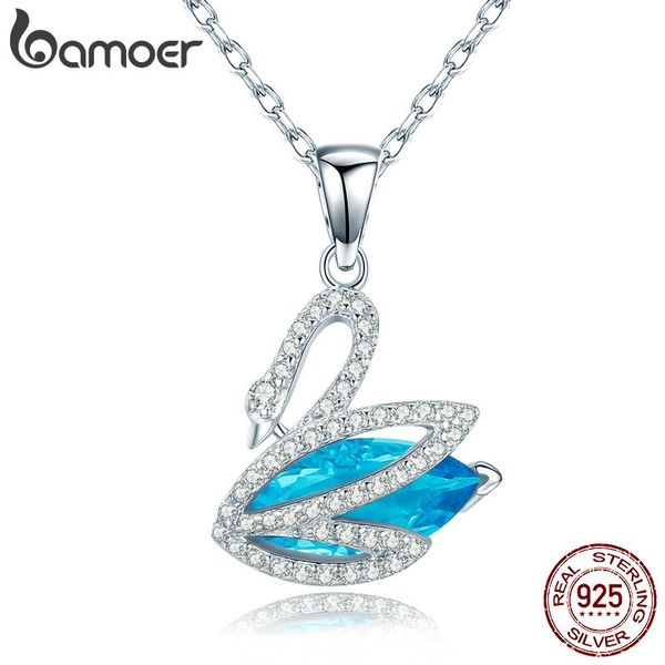 

bamoer романтический новый стерлингового серебра 925 синий cz элегантный лебедь кулон ожерелья для женщин стерлингового серебра ювелирные из, Silver