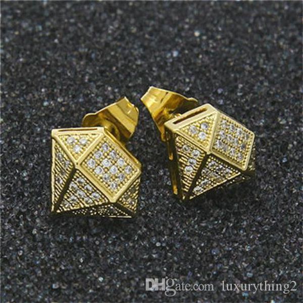 

new luxury designer jewelry mens earrings 18k gold and white gold princess cut diamond stud earrings hip hop cz cubic zirconia fashion st, Golden;silver