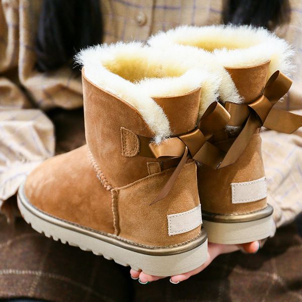 

2019 fashion women classic basic australia boots sheepskin genuine leather australia winter non-slip rubber shoes, Black