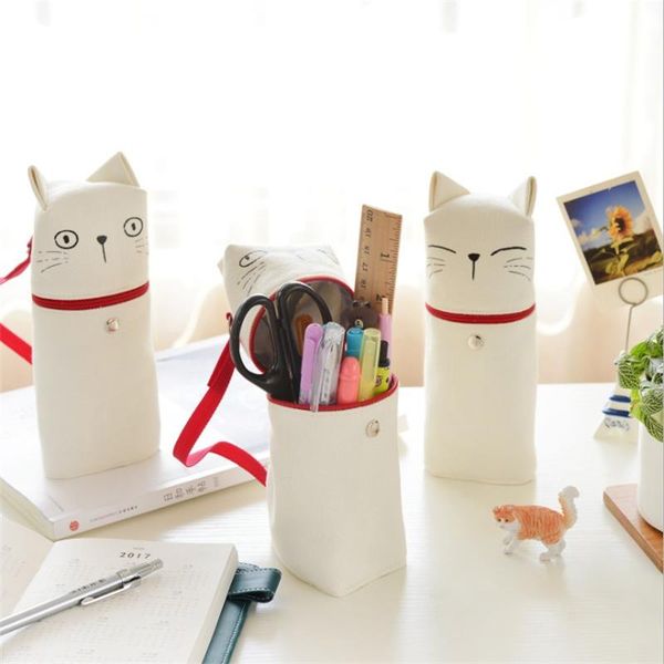 

think cat pencil pouch novelty canvas 4 feeling pencil bag portable head opening triangle base case for student