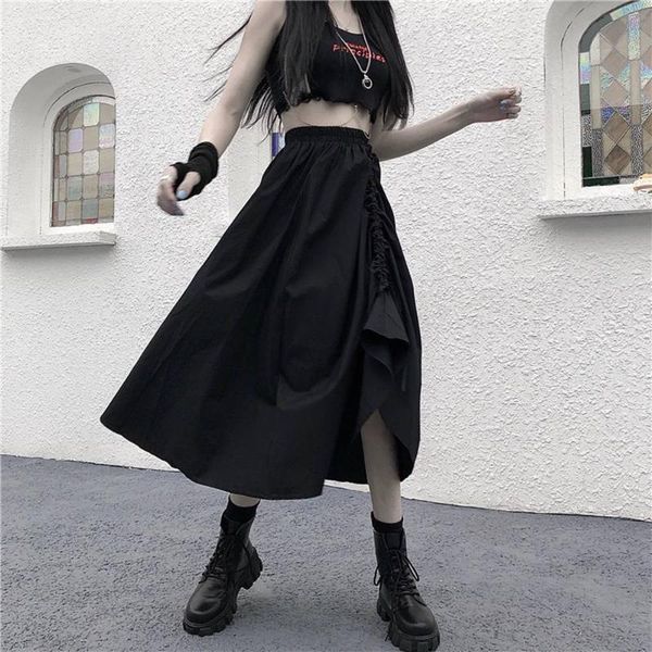 

готические harajuku юбки для женщин девушки дизайн кулиской -линии punk девушка женский saias мода нерегулярное длинные юбки afc630, Black