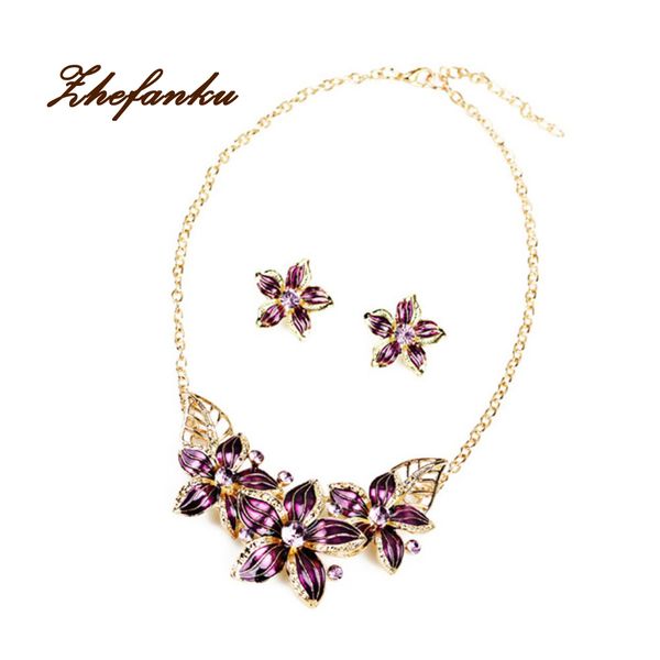 

new style fashion flower drip oil set decorations necklaces and earrings, Silver
