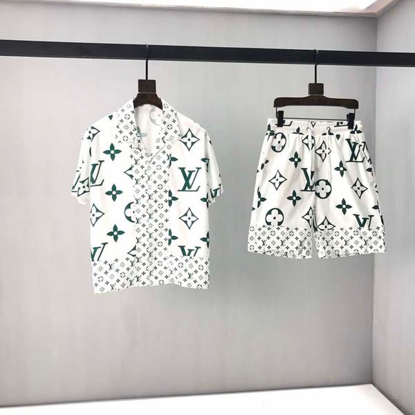 

brand summer men and women printed cotton short sleeve + trousers set short sleeve t-shirt leisure sports suit eu size, White;black