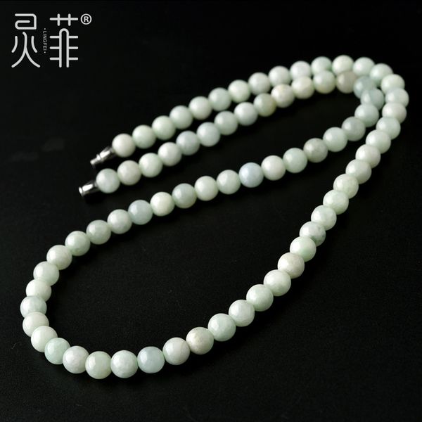 

natural jades emerald 7mm beads necklace jade pendant beads sweater chain charm jewellery fashion hand-carved woman luck amulet, Silver