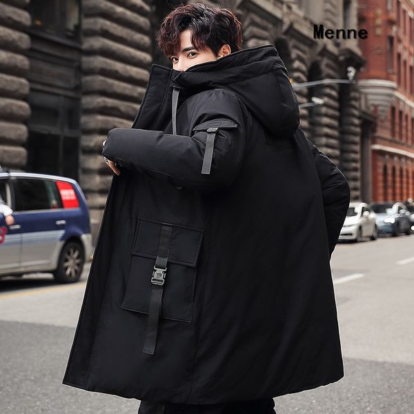 

2019 winter men's new down jacket long hooded coat thick coat, Black