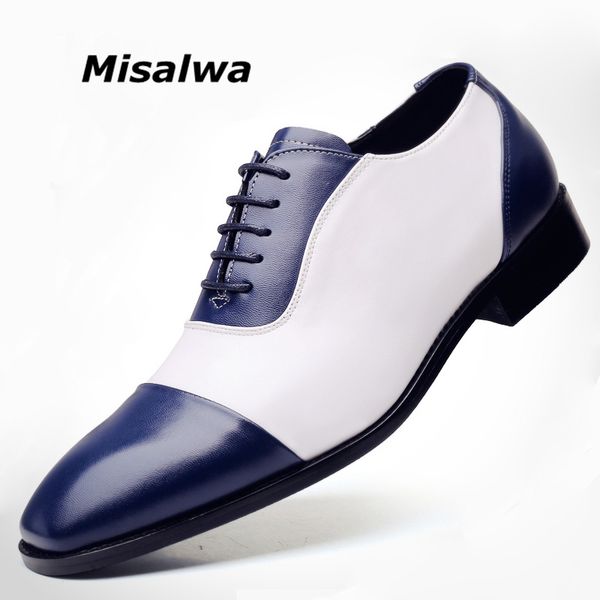 Misalwa Cap-Toe Wingtip Oxford PU homens de couro vestido sapatos mais tamanho 38-48 homens sapatos branco azul preto brogue homens flats loafers