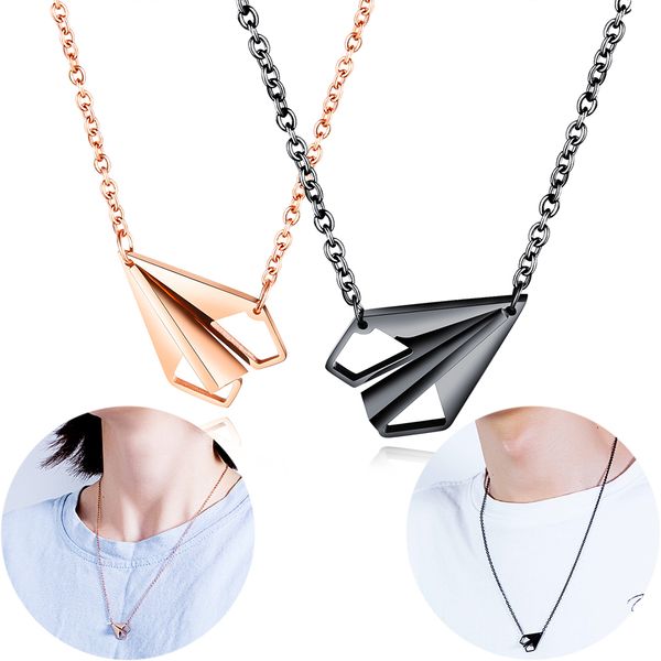 

пара ожерелье самолетик из бумаги форма ожерелье из нержавеющей стали ювелирные изделия женщины мужчины engagement wedding себе ожерелья под, Silver