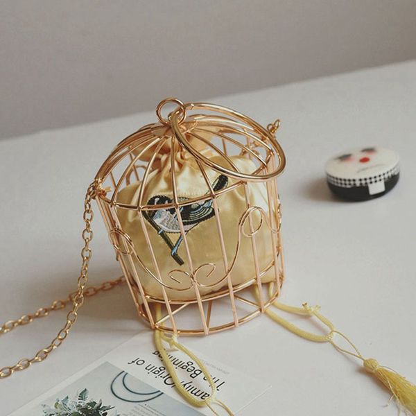 

personality bird cage women handbag tote metal cage girls handle bags coin purse fashion party pouch tassel clutch