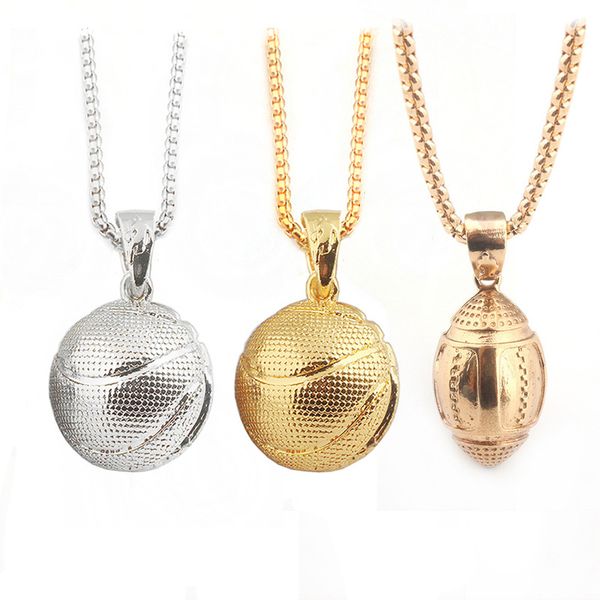 

creative stainless steel necklace for women and men funny sport rugby basketball pendant necklace cpuple jewelry gift, Silver