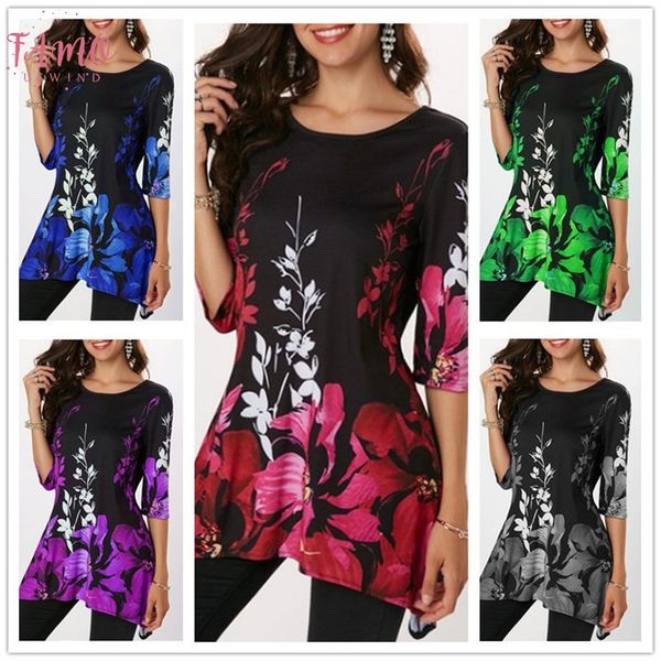 

4xl 5xl plus size women t shirt vintage floral tees 2019 spring summer casual half sleeve print t shirt big top, White