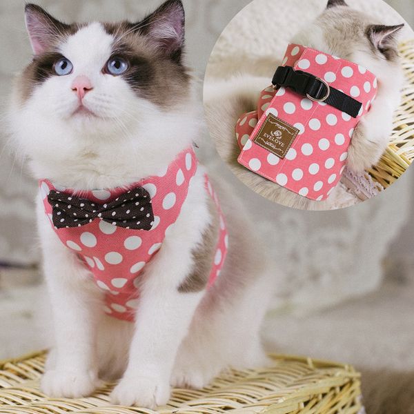 

dog leash pet adjustable cat dog leash long small medium breathable traction wave dot printed bow tie strap set w725