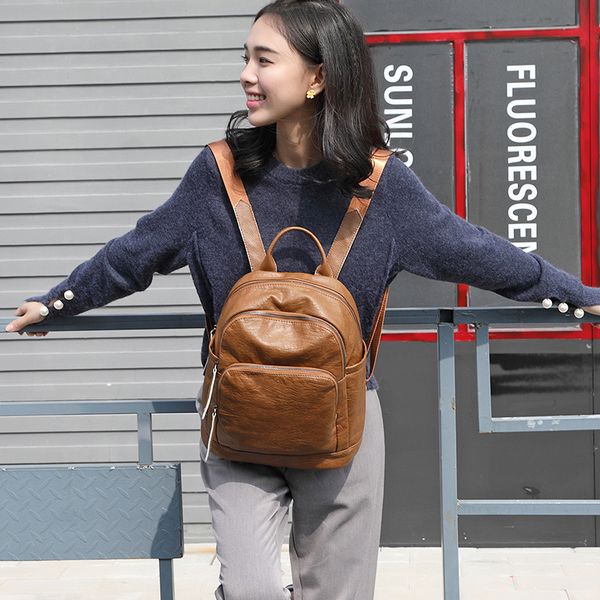 

fashion backpack women pu leather girls travele backpack womens back pack large capacity functional bag ladies leather