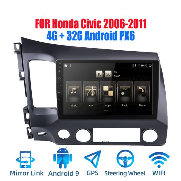 

2din android 9.0 ouad core px6 car radio stereo for civic 2006-2011 gps navi audio video player wifi bt hdmi dab