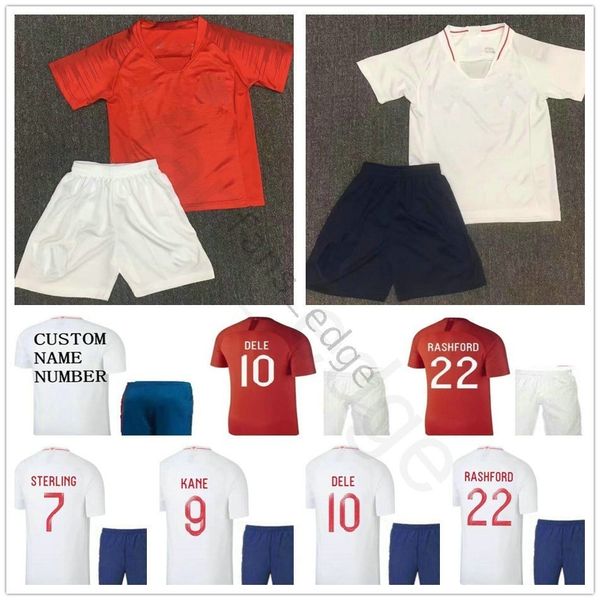 

2018. дети английский футбол джерси dele kane sterling vardy старридж rashford henderson пользовательские red white молодежные мальчики маек, Black