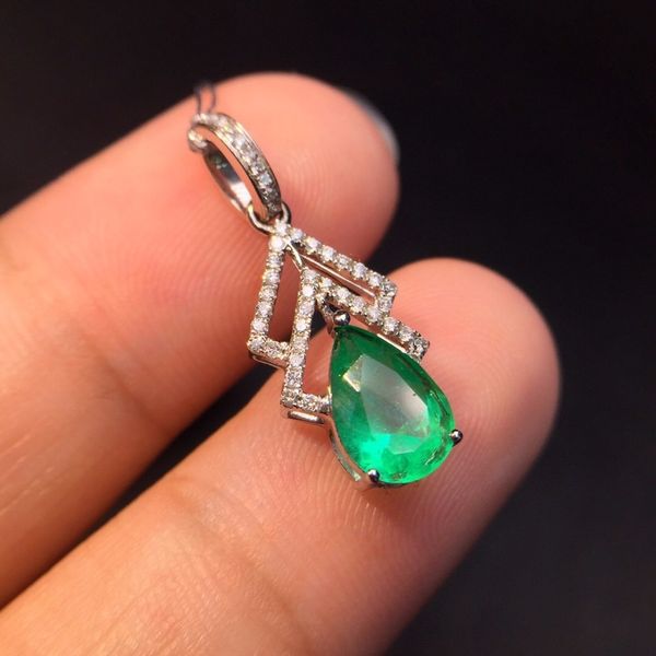 

fine jewelry real pure 18 k white gold au750 100% натуральный изумруд драгоценные камни 1.5 ct женские подвески для женщин изысканные ожерел, Silver