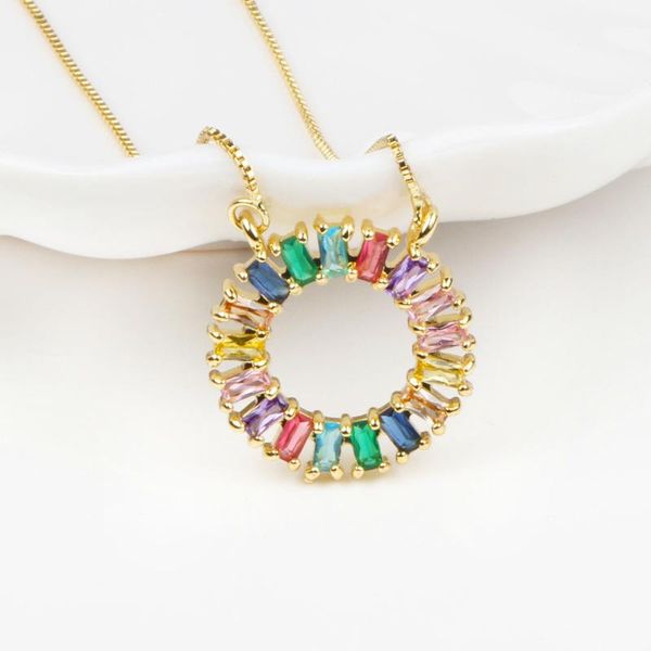 

2020 new cute romantic women necklace round rainbow cz pendants charm gold color jewelry copper chain necklace grade gift, Silver