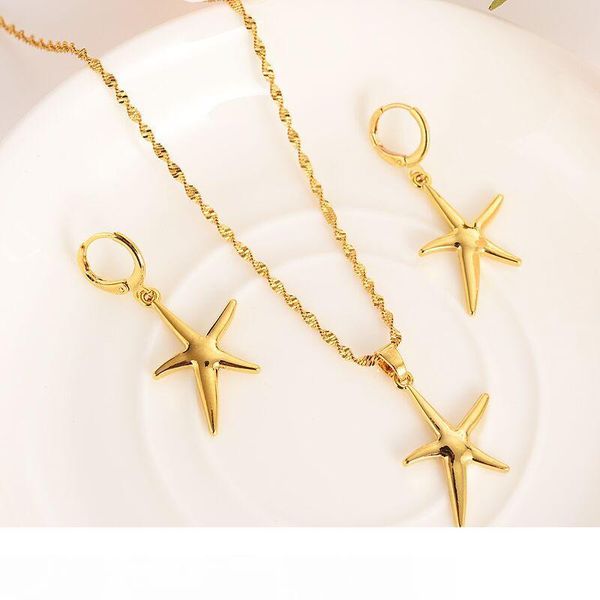 

fine solid gold finish starfish pendant necklace earrings animal jewelry for women papua new guinea traditional party jewelry, Silver