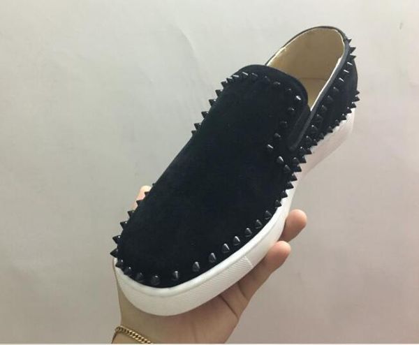 

2018 [original box] france desingers party shoes blue/black crystals nails spikes red bottom sneakers suede leather 4 seaons wear, 36-46