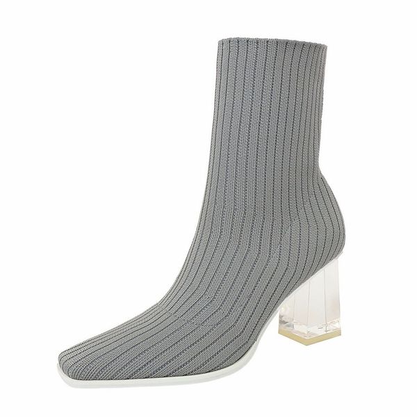 

winter new women's shoes fashion casual high heel women's winter short female boots comfortable knitted wool short boots e21-96, Black