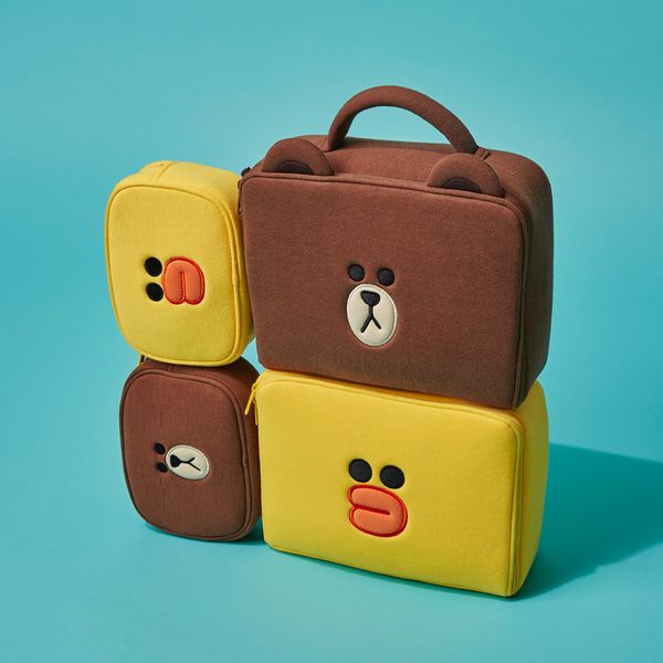 

wholesale korean cute cartoon brown bear cosmetic bag gift sets makeup bags for girls cotton high capacity storage bag coin purse