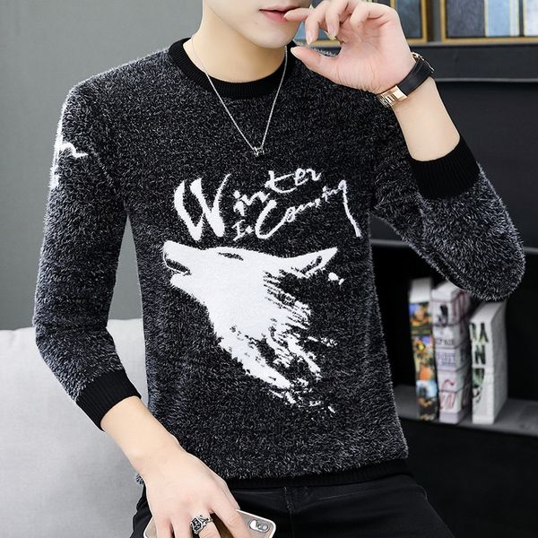 

new style 2019 casual fashion trim warm pattern sweater sweater men, White;black