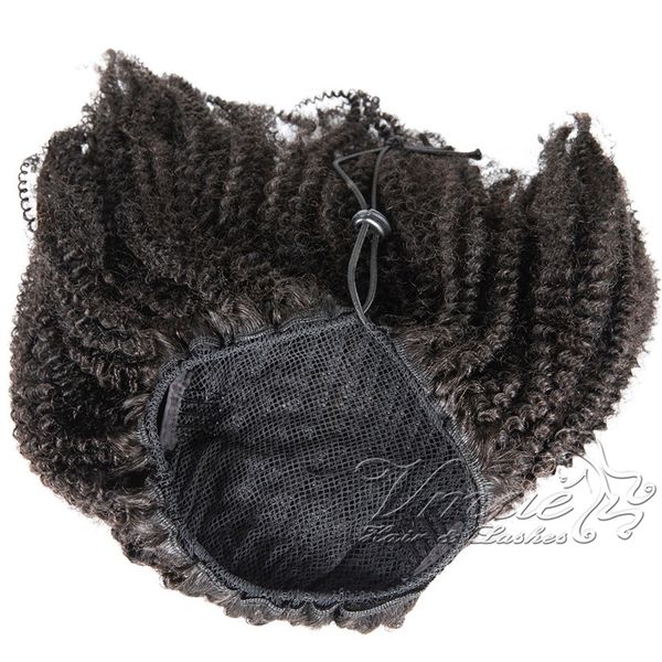 Brasilianische 4A 4B 4C 140g natürliche schwarze Schachtelhalm Afro verworrene lockige gerade elastische Band Remy Virgin Human Hair Extensions Kordelzug Pferdeschwanz