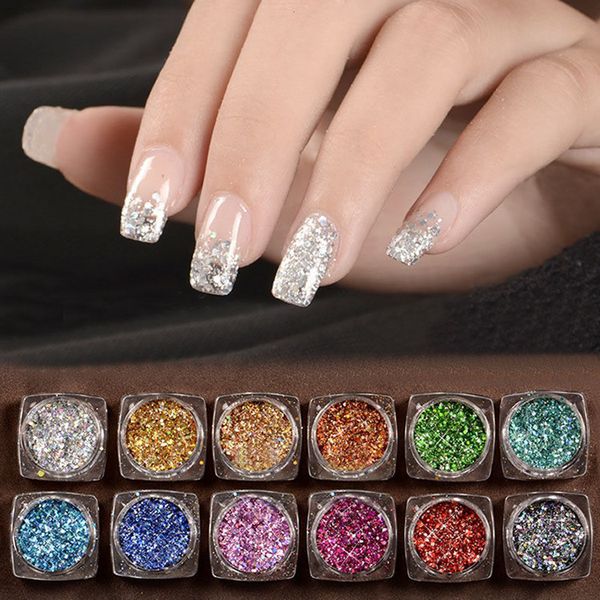 

nail art decorations jewelry set glitter powder laser light therapy bright gradient diamond, Silver;gold
