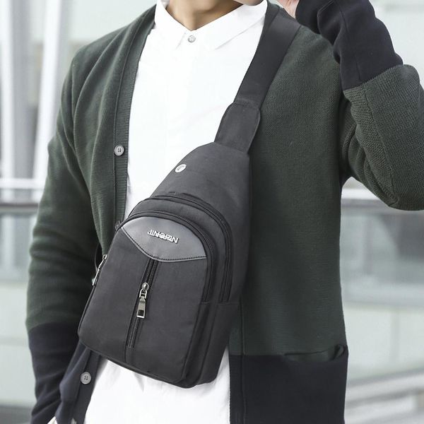 

men fashion outdoor business style gift compartment zipper solid versatile shoulder messenger chest easy for ear phone cool bag