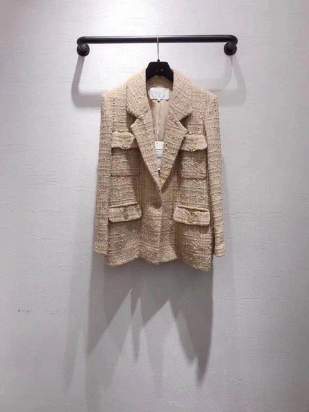 

high end fashion designer pocket women jacket 2019 new spring full sleeve jacquard silk lining elegant coat, Black;brown