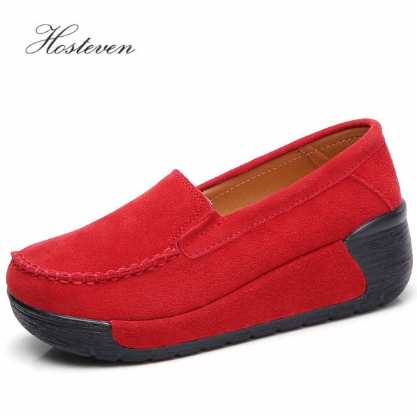 

hosteven women shoes flat moccasins sneaker loafers cow suede leather spring autumn female ladies shoe, Black