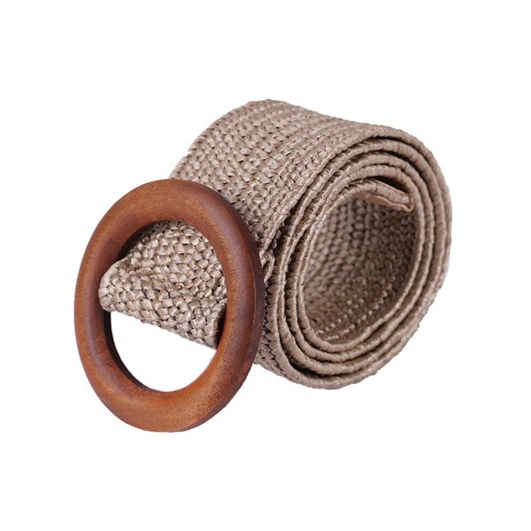 

90cm casual decorative belt knitted wooden summer women men round khaki waistband slim stretch simple sports harajuku, Black;brown