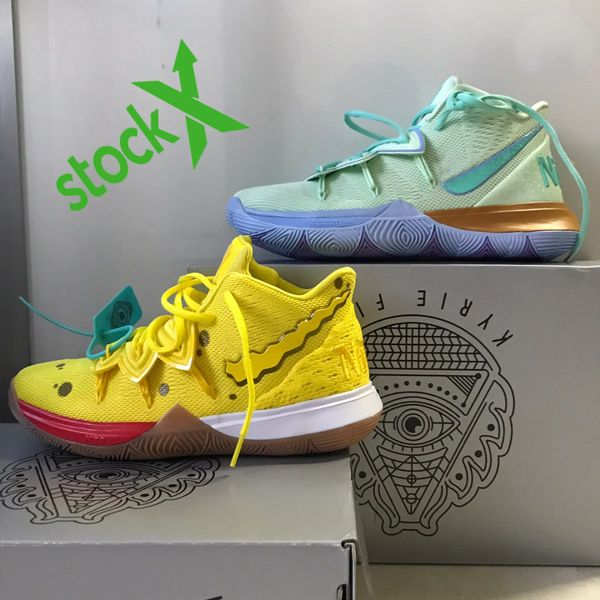 

new kyrie 5 with stock x basketball shoes kyrie 5 sponge bobs men sport shoe size40-45, White;red
