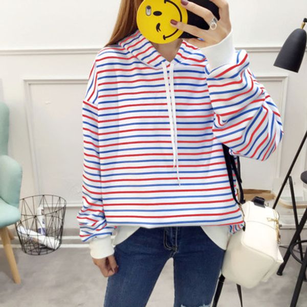 

2018 new women striped loose hoodies fashion ladies hooded round neck women's long-sleeved female casual sweatshirts0.0, Black