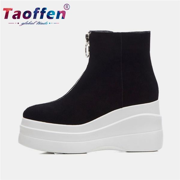 

taoffen real leather women walking shoes platform outdoor wearable ankle boots shoes women fashion female size 34-39