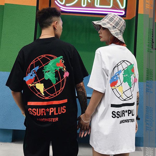 

19ss fashion brand men t shirt fire color earth print short-sleeved shirt men and women personality trend loose couple shirt half sleeve, White;black