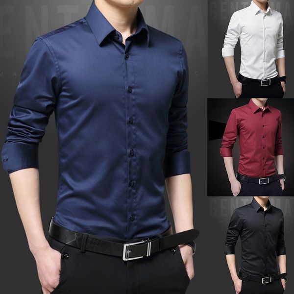 

new men's long sleeve casual shirts men dress slim solid business dress shirt spring autumn men's shirt with button shirts, White;black