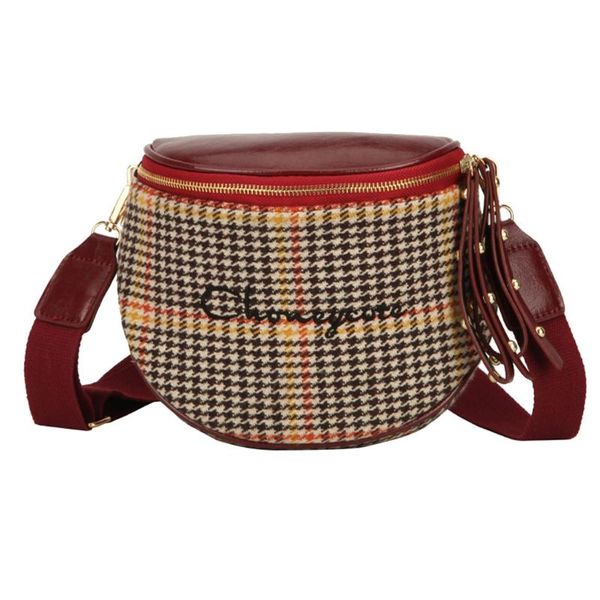 

women fashion woolen shell messenger bag women semicircle wide band zipper shoulder crossbody bags lady semicircle saddle bag