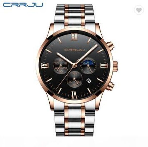 

дизайнерская crrju 2159 мужчины из нержавеющей стали кварцевые часы водонепроницаемые timing световой календарь мужские часы top brand роско, Slivery;brown