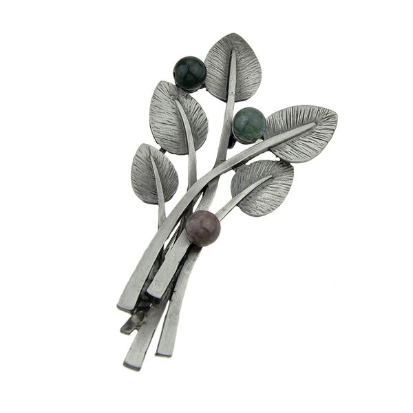 

fashion accessories vintage style with black beads plant leaf brooch for women, Gray